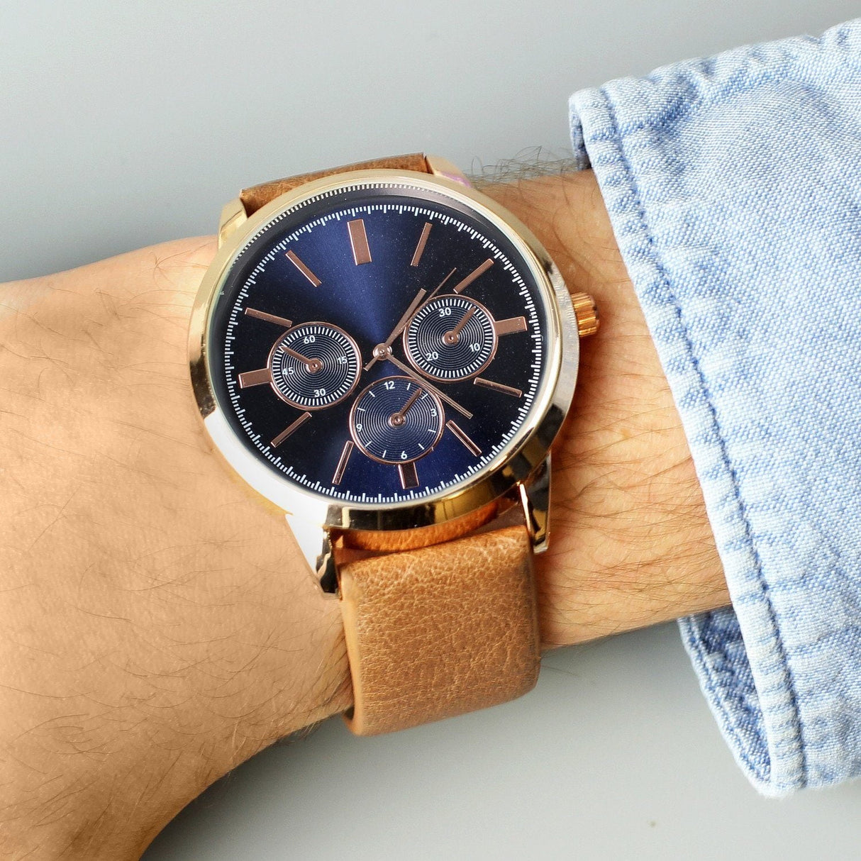 Personalised Men’s Rose Gold Watch with Brown Strap: 5 - Watches By Gift Moments