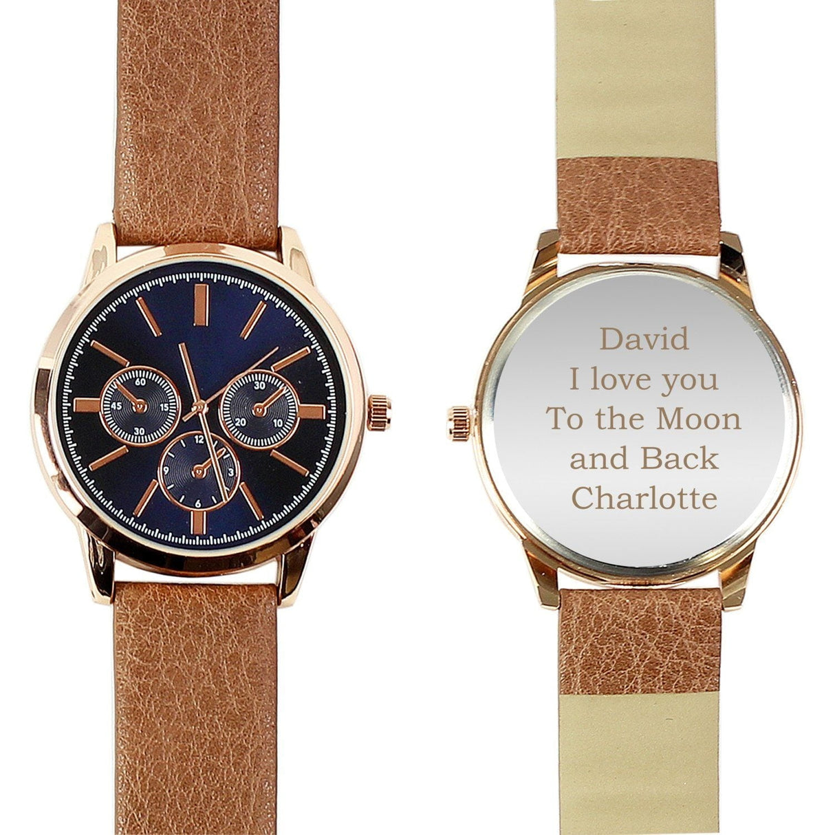 Personalised Men’s Rose Gold Watch with Brown Strap: 6 - Watches By Gift Moments