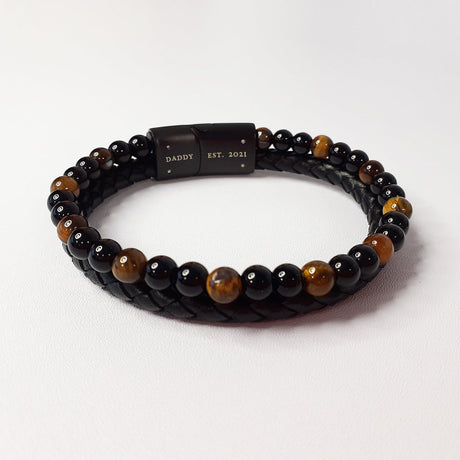 Personalised Tigers Eye Leather Bead Bracelet: 5 - Bracelets By Gift Moments