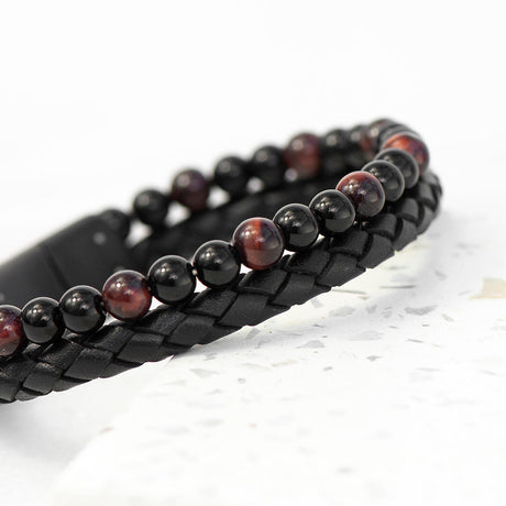 Personalised Tigers Eye Leather Bead Bracelet: 4 - Bracelets By Gift Moments