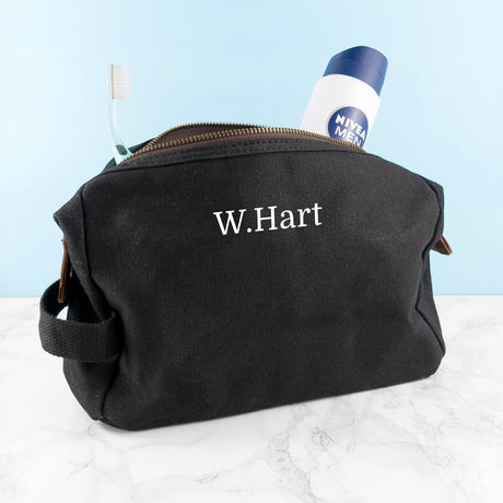 Personalised Men’s Waxed Wash Bag: 4 - Black - Toiletry & Makeup Bags By Gift Moments