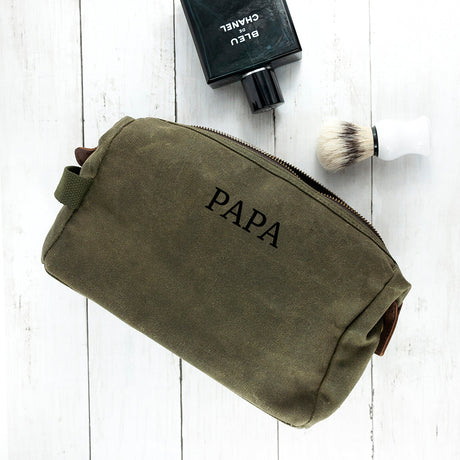 Personalised Men’s Waxed Wash Bag: 3 - Green - Toiletry & Makeup Bags By Gift Moments