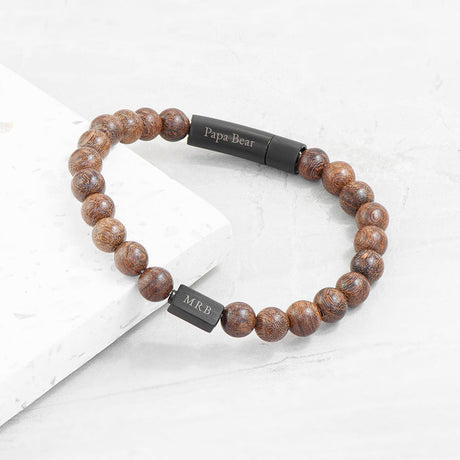 Personalised Men’s Wooden Beaded Bracelet: 1 - Black - Bracelets By Gift Moments