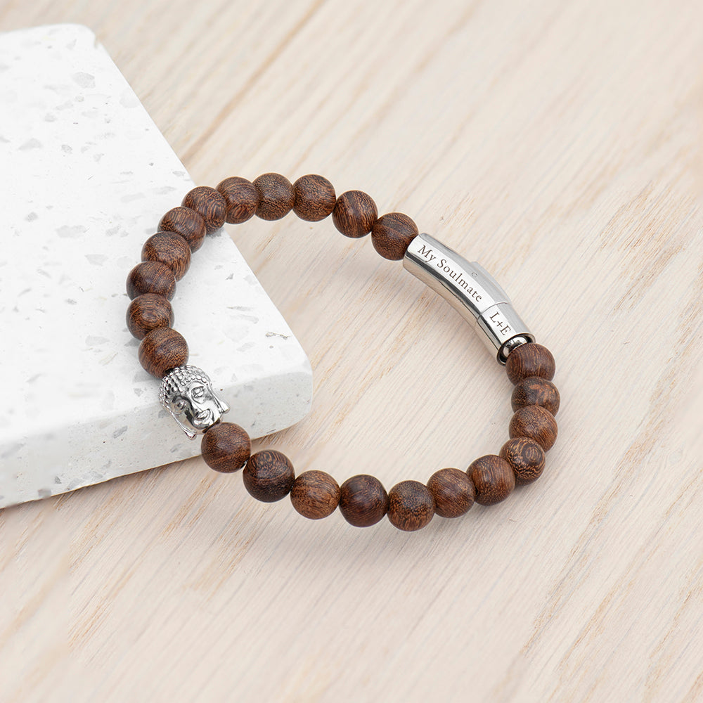 Personalised Men’s Wooden Buddha Bracelet: 3 - Bracelets By Gift Moments