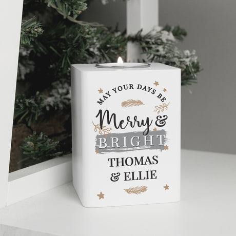 Personalised Merry & Bright Tea Light Holder: 1 - Candle Holders By Gift Moments