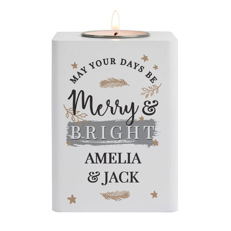 Personalised Merry & Bright Tea Light Holder: 4 - Candle Holders By Gift Moments