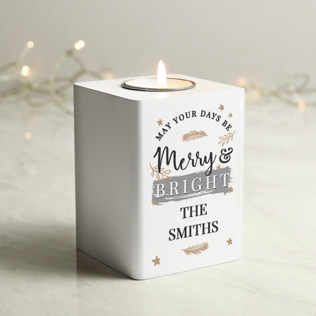 Personalised Merry & Bright Tea Light Holder: 2 - Candle Holders By Gift Moments