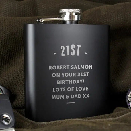 Personalised Black Stainless Steel Hip Flask: 2 - Hip Flasks By Gift Moments