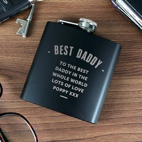 Personalised Black Stainless Steel Hip Flask: 1 - Hip Flasks By Gift Moments