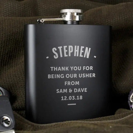 Personalised Black Stainless Steel Hip Flask: 7 - Hip Flasks By Gift Moments