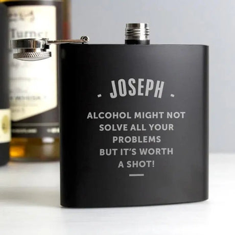 Personalised Black Stainless Steel Hip Flask: 3 - Hip Flasks By Gift Moments