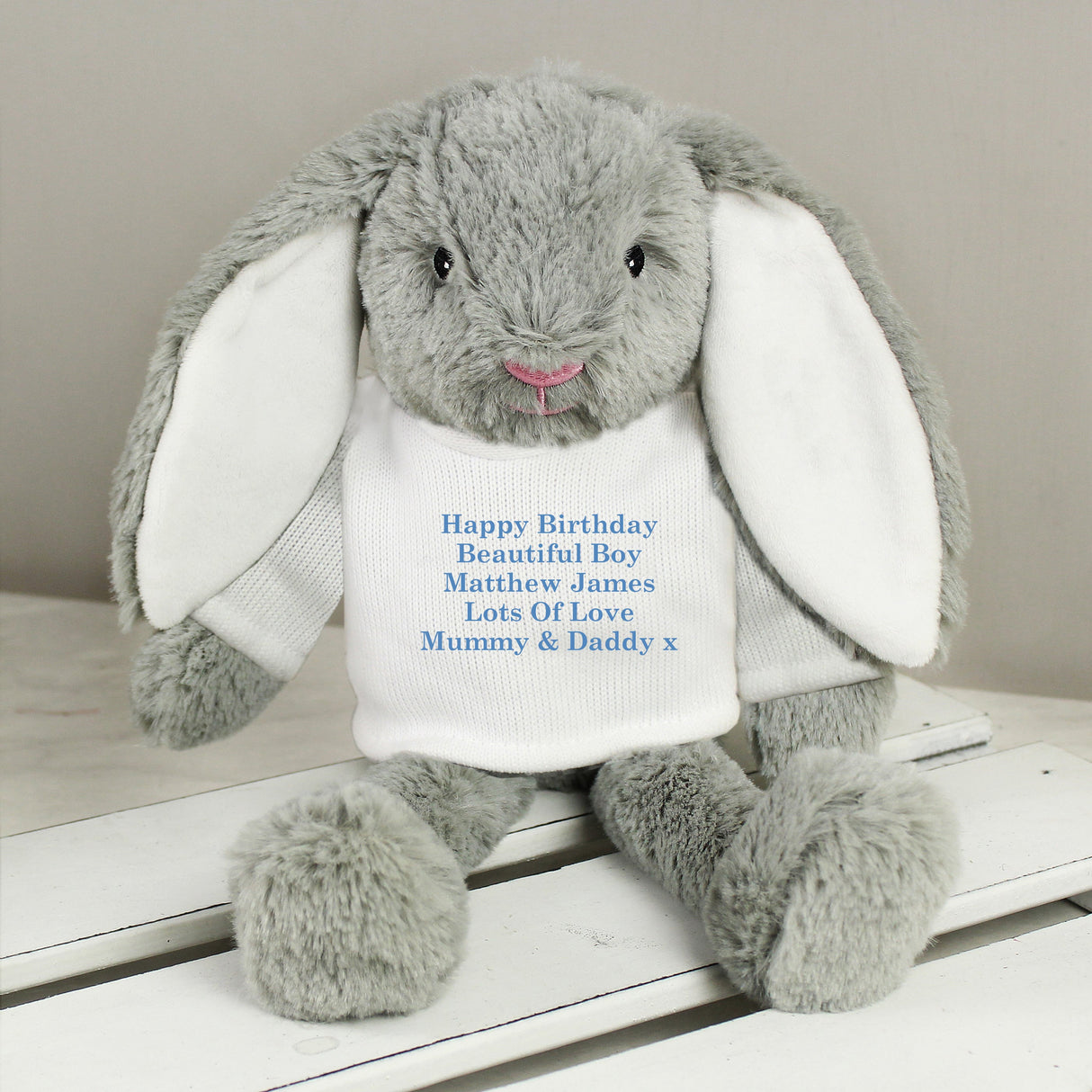 Personalised Blue Bunny Rabbit Gift: 1 - Teddy Bears & Soft Toys By Gift Moments