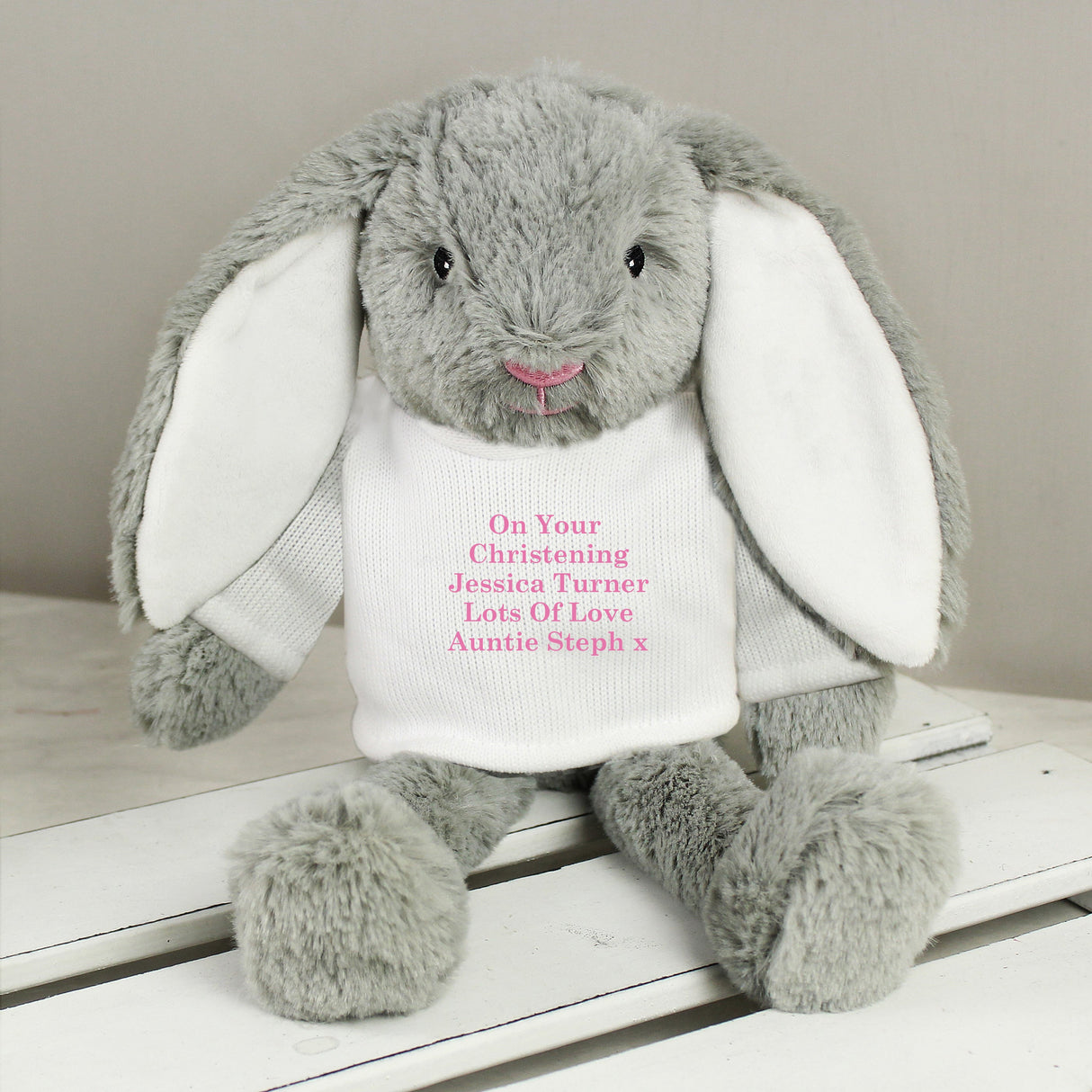 Personalised Bunny Rabbit in Pink Jumper: 2 - Teddy Bears & Soft Toys By Gift Moments