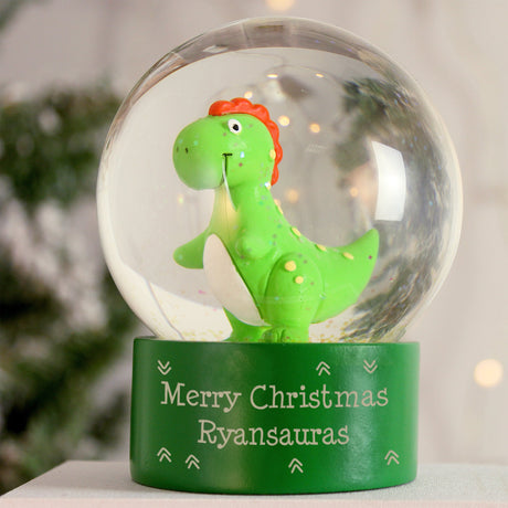 Personalised Message Dinosaur Glitter Snow Globe: 5 - Snow Globes By Gift Moments