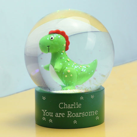 Personalised Message Dinosaur Glitter Snow Globe: 3 - Snow Globes By Gift Moments