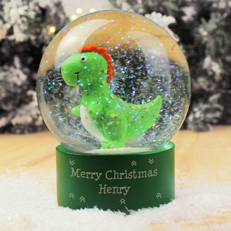 Personalised Message Dinosaur Glitter Snow Globe: 1 - Snow Globes By Gift Moments