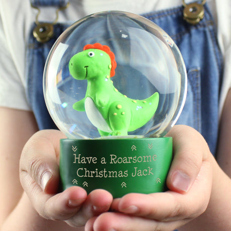 Personalised Message Dinosaur Glitter Snow Globe: 6 - Snow Globes By Gift Moments