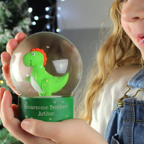 Personalised Message Dinosaur Glitter Snow Globe: 4 - Snow Globes By Gift Moments