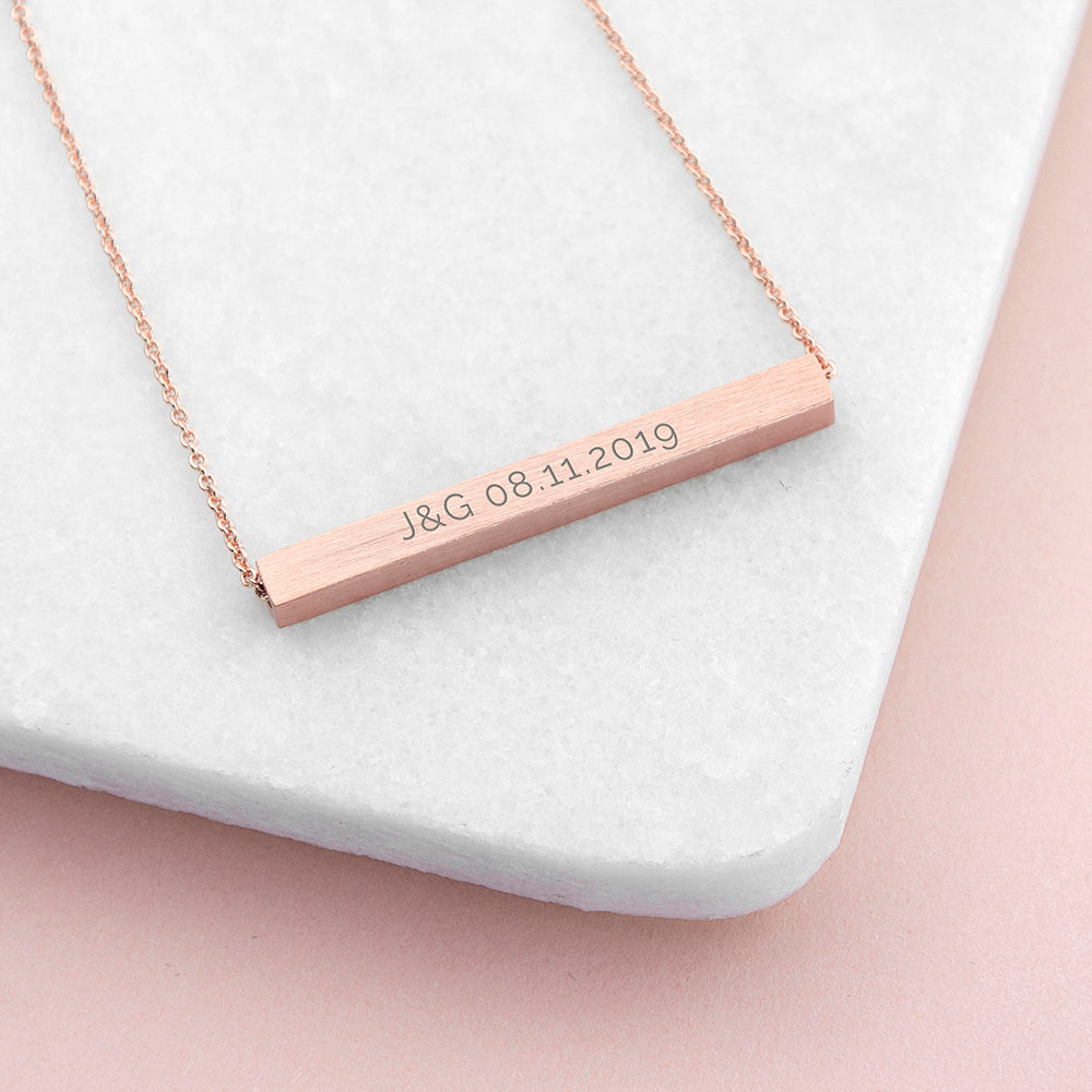 Personalised Horizontal Bar Necklace: 3 - Rose Gold - Necklaces By Gift Moments