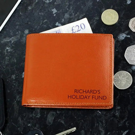 Personalised Leather Wallet with Custom Message: 2 - Tan - Wallets & Money Clips By Gift Moments