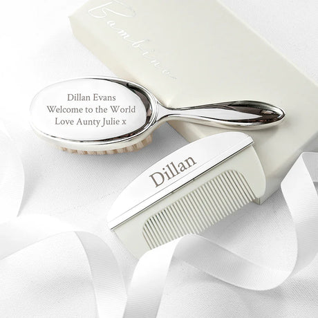 Personalised Silver Plated Baby Brush & Comb Set: 1 - Baby By Gift Moments