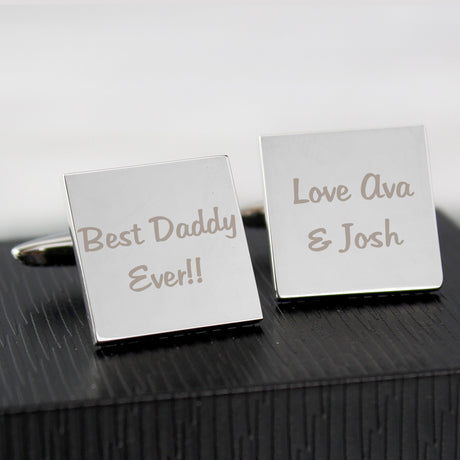 Personalised Square Cufflinks with Two Lines: 2 - Cufflinks & Tie Slides By Gift Moments