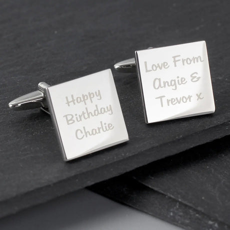 Personalised Engraved Square Cufflinks - 3 Lines: 1 - Cufflinks & Tie Slides By Gift Moments