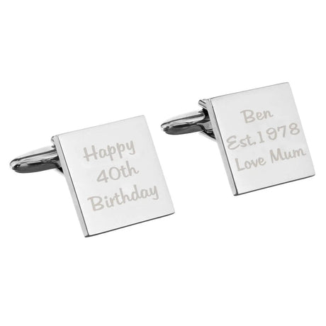 Personalised Engraved Square Cufflinks - 3 Lines: 3 - Cufflinks & Tie Slides By Gift Moments