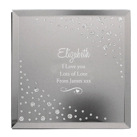 Personalised Any Message Swirls & Hearts Diamante Glass Trinket Box: 6 - Trinket Boxes By Gift Moments