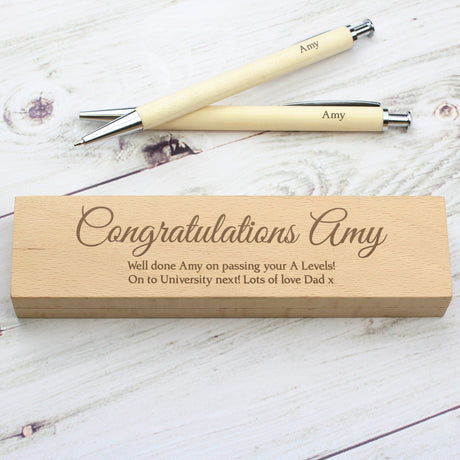 Personalised Wooden Pen and Pencil Box Set: 1 - Pens & Pencils By Gift Moments