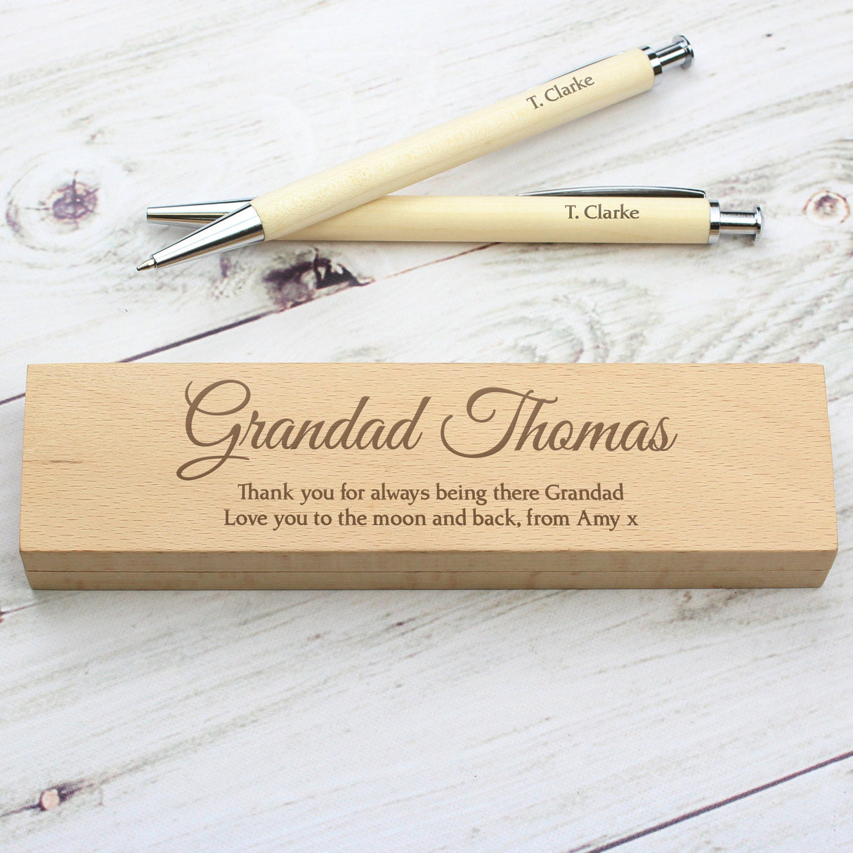 Personalised Wooden Pen and Pencil Box Set: 8 - Pens & Pencils By Gift Moments