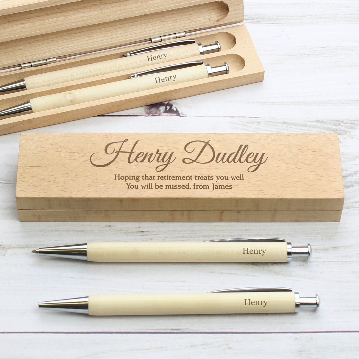 Personalised Wooden Pen and Pencil Box Set: 2 - Pens & Pencils By Gift Moments