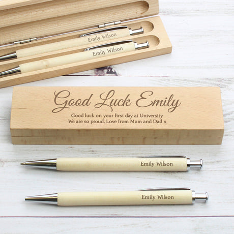 Personalised Wooden Pen and Pencil Box Set: 6 - Pens & Pencils By Gift Moments