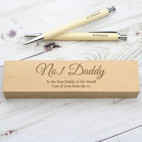 Personalised Wooden Pen and Pencil Box Set: 4 - Pens & Pencils By Gift Moments