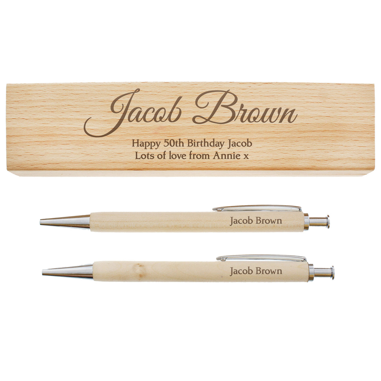 Personalised Wooden Pen and Pencil Box Set: 10 - Pens & Pencils By Gift Moments