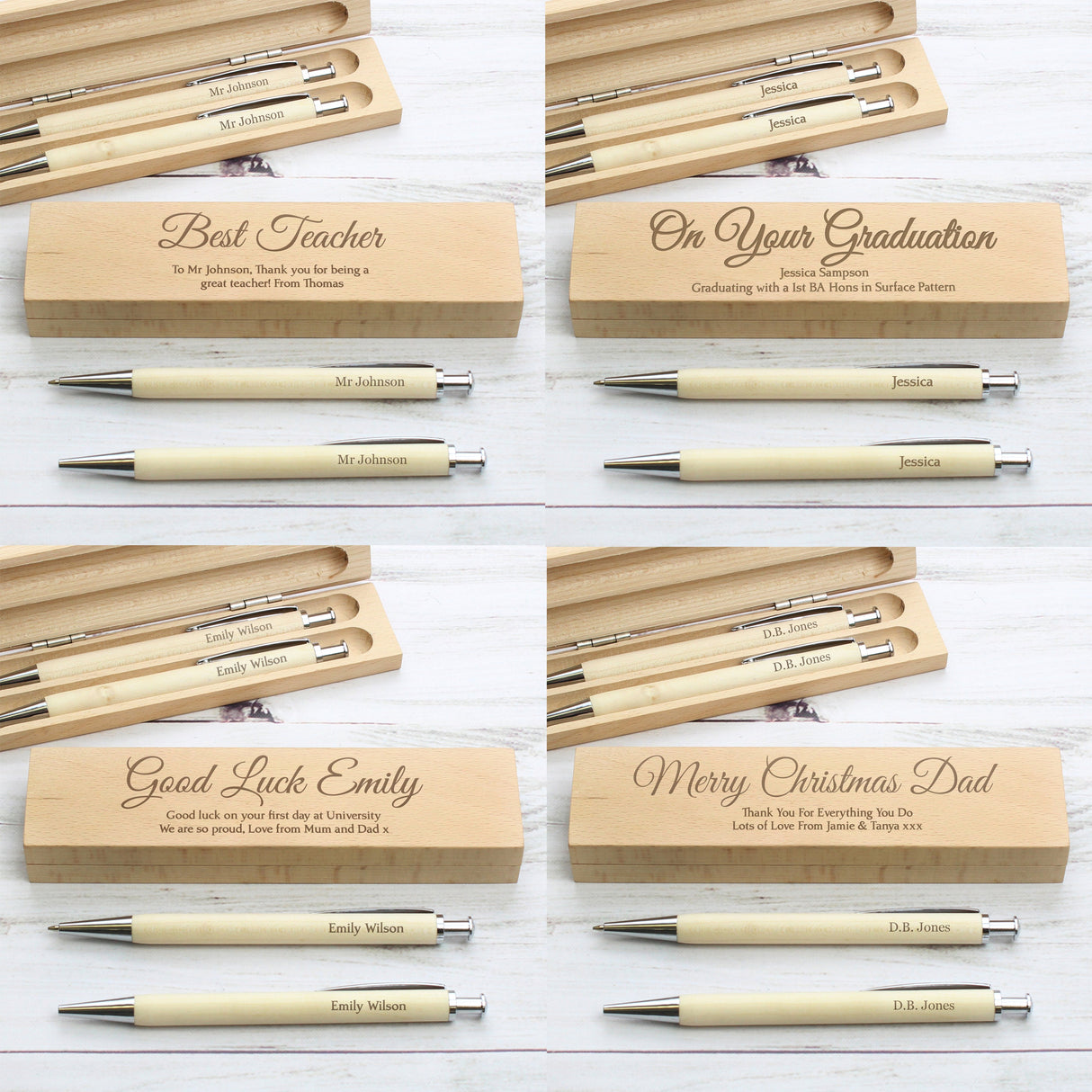 Personalised Wooden Pen and Pencil Box Set: 7 - Pens & Pencils By Gift Moments