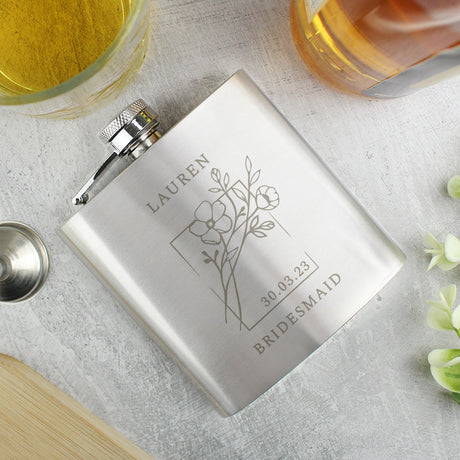 Personalised Monochrome Floral Stainless Steel Hip Flask: 7 - Hip Flasks By Gift Moments