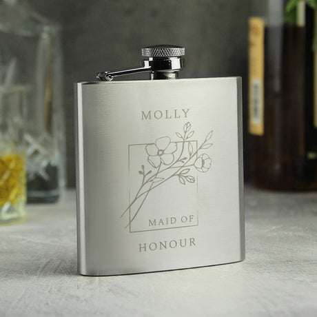 Personalised Monochrome Floral Stainless Steel Hip Flask: 6 - Hip Flasks By Gift Moments