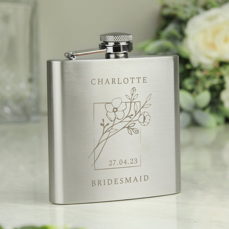 Personalised Monochrome Floral Stainless Steel Hip Flask: 1 - Hip Flasks By Gift Moments