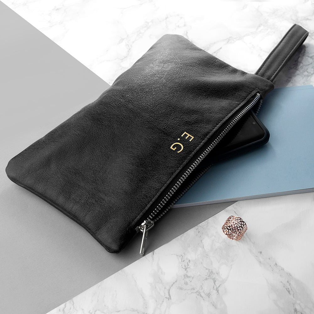 Personalised Monogram Leather Clutch Bag: 6 - Gold - Bags & Purses By Gift Moments