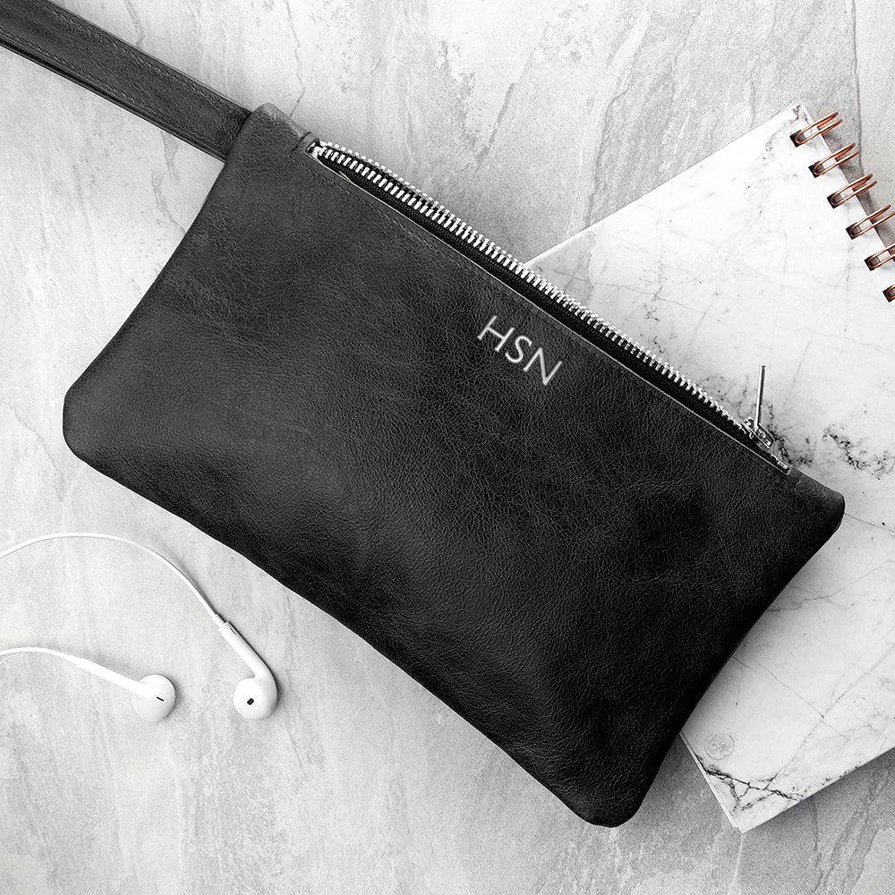 Personalised Monogram Leather Clutch Bag: 1 - Silver - Bags & Purses By Gift Moments