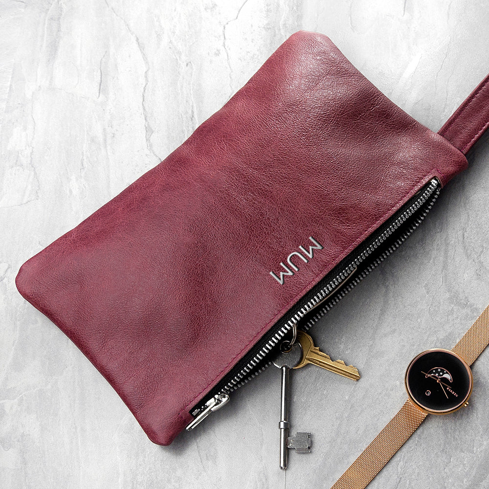 Monogrammed Burgundy Leather Clutch Bag: 5 - Bags & Purses By Gift Moments