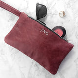 Monogrammed Burgundy Leather Clutch Bag: 1 - Silver - Bags & Purses By Gift Moments