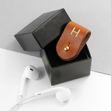 Monogrammed Leather Earphones Holder: 4 - Tech Accessories By Gift Moments