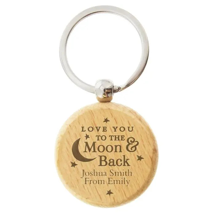 Personalised Wooden Moon & Back Keyring: 4 - Keyrings By Gift Moments