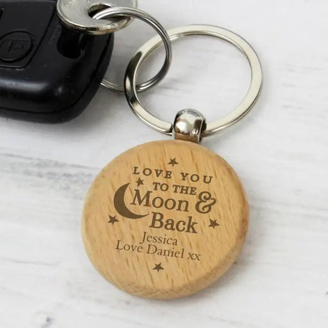 Personalised Wooden Moon & Back Keyring: 1 - Keyrings By Gift Moments