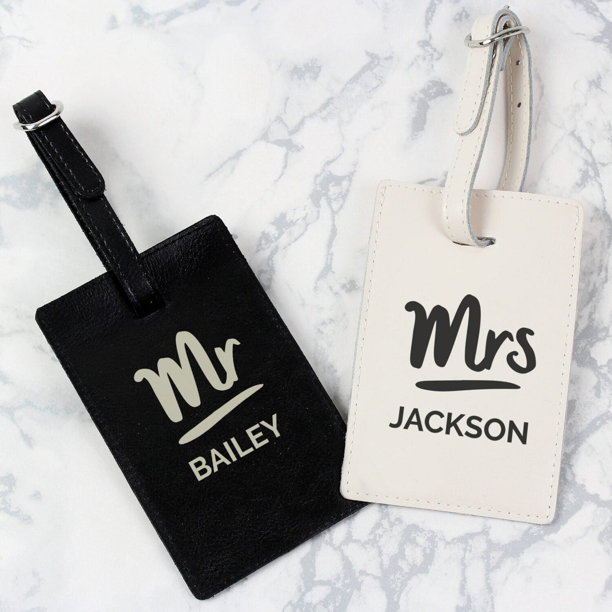 Personalised Black & Cream Mr & Mrs Luggage Tags: 1 - Luggage Tags By Gift Moments