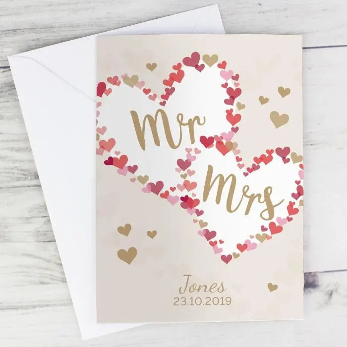 Personalised Mr & Mrs Hearts Wedding Card: 3 - Greeting Cards By Gift Moments