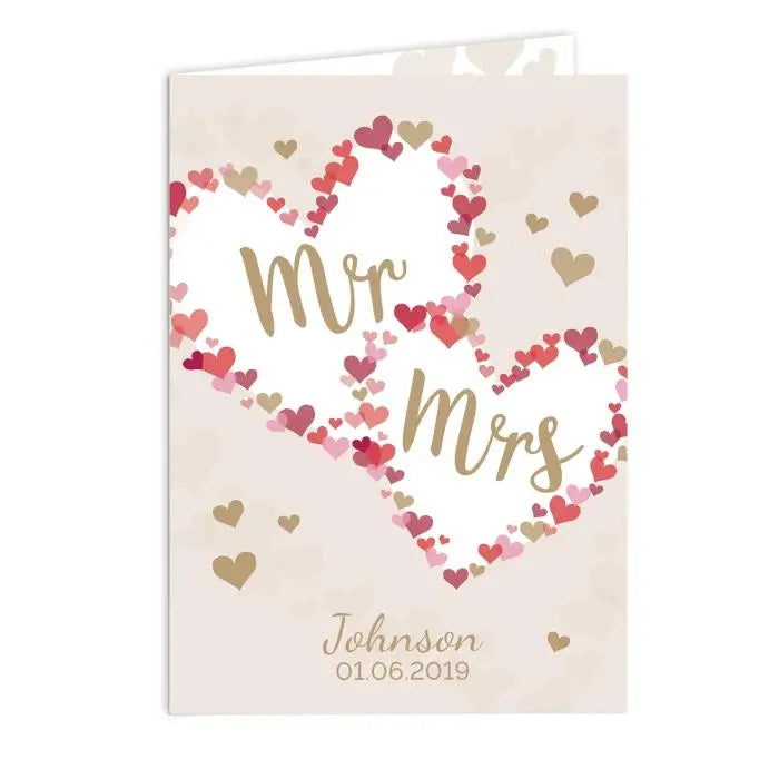 Personalised Mr & Mrs Hearts Wedding Card: 4 - Greeting Cards By Gift Moments