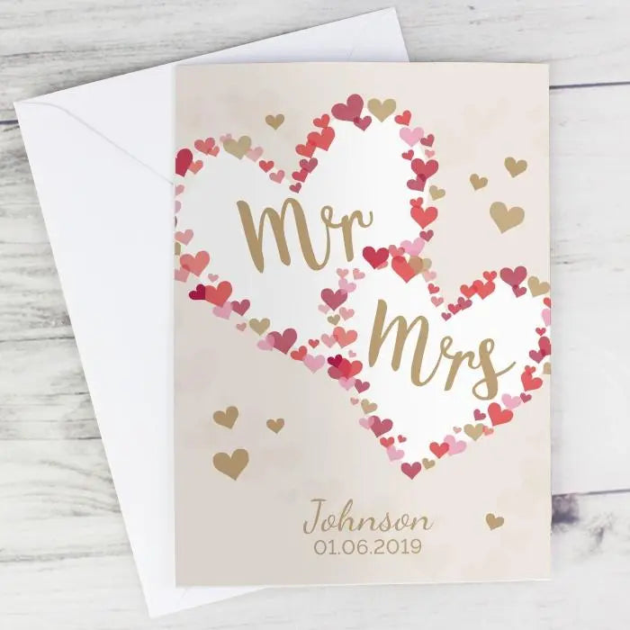 Personalised Mr & Mrs Hearts Wedding Card: 1 - Greeting Cards By Gift Moments